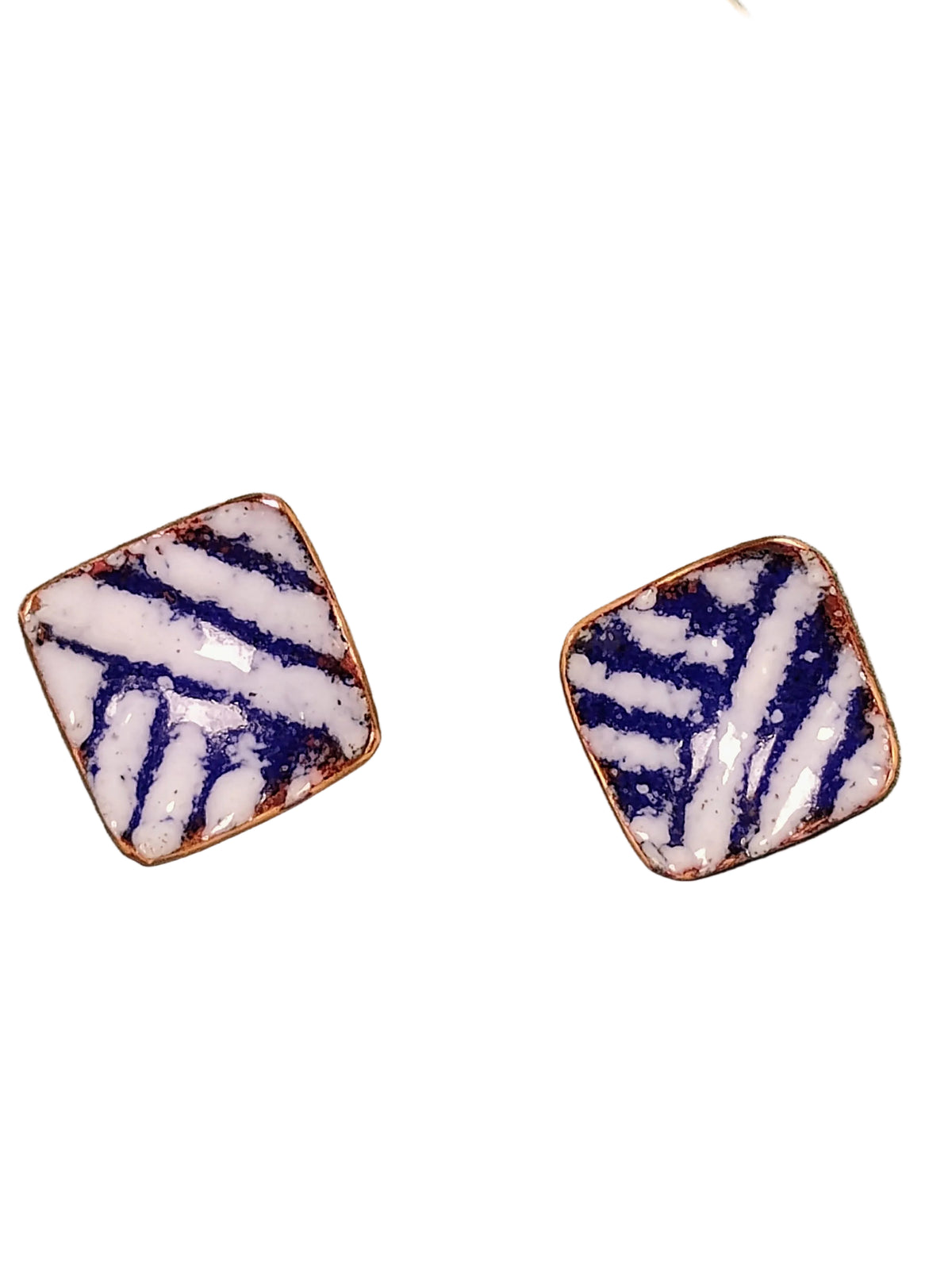 Blue and White Square Stud Earrings