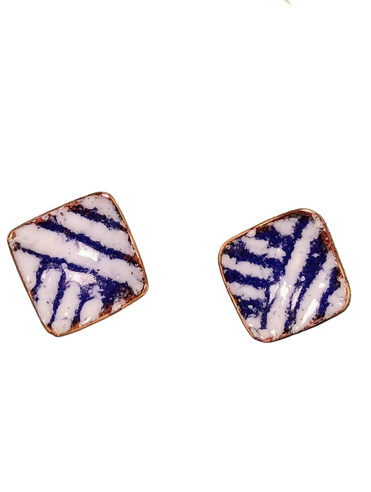 Blue and White Square Stud Earrings
