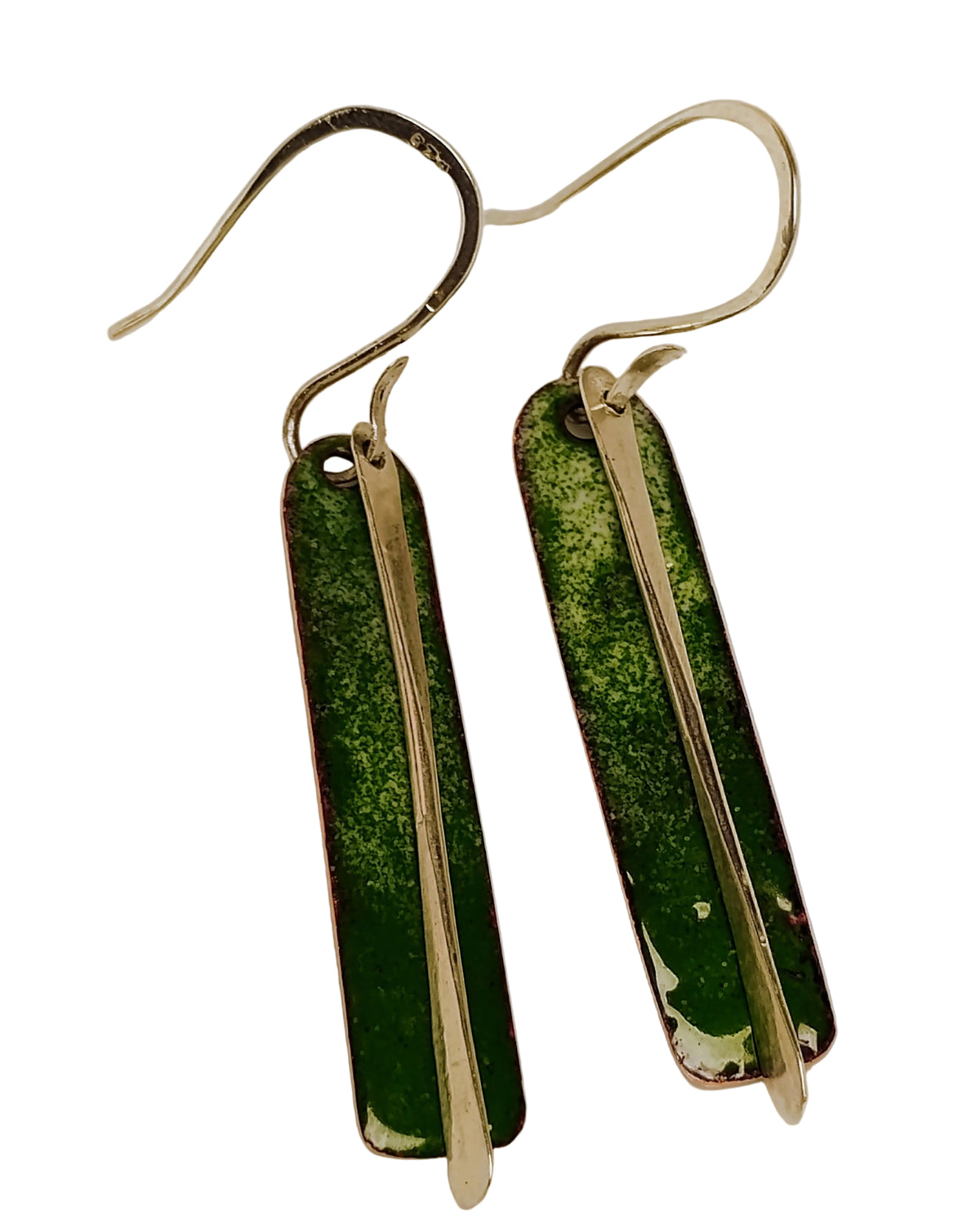 Green Enamel Bar Earrings