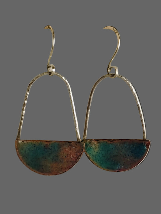 Hanging Crescent Enamel Earrings